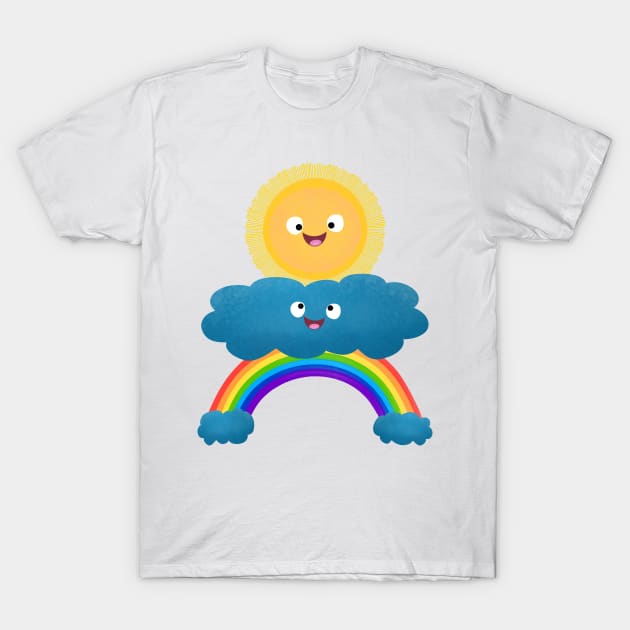 Cute happy sun cloud rainbow cartoon T-Shirt by FrogFactory